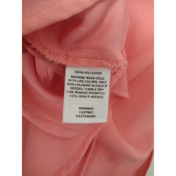 Women's Pink Blouse Ruffle Formal Crepe Short Sleeve Crewneck Button Back Size S - Picture 10 of 12